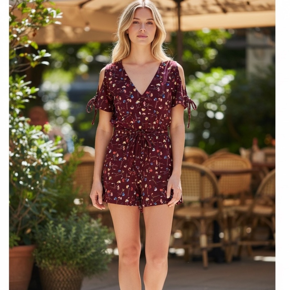 Madewell Button Front Painted Carnations Floral Shorts Romper Size 0